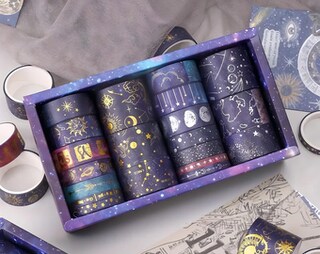 LGEGE Set 19 Rotoli Nastro Washi - Tema Spazio, Pianeti, Stelle E Luna - Larghezze 5/10/15/29mm Per Scrapbooking E DIY