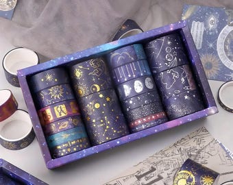 LGEGE Set 19 Rotoli Nastro Washi - Tema Spazio, Pianeti, Stelle E Luna - Larghezze 5/10/15/29mm Per Scrapbooking E DIY
