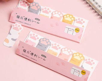Post-it a forma di gatto, set di zampe di gatto, 120 graziosi fogli con impronte di zampe — post-it, impronte di zampe di gatto, segnalibro, blocco note, scrapbooking