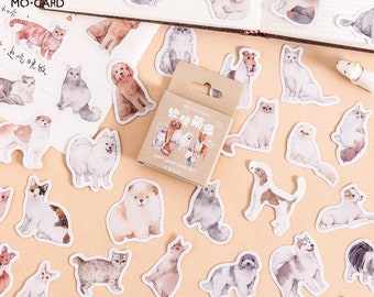 Sticker, Soft Waxy Cute Pet, 45 mini Sticker – Sticker, Aufkleber, Stationery, Journal, Tagebuch, Fotoalbum, Tiere, Katze, Hund