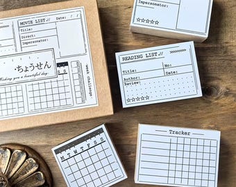 Planner Wooden Stamp Set – 5 Designs | Tracker, Reading List, Challenge Stamps for Journaling & DIY
