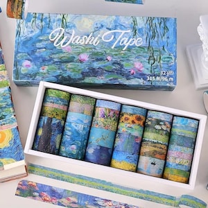 Künstlerisches Washi-Tape Set – 32 Rollen inspiriert von Van Goghs Werken | 3 m lang, 0,5–5 cm breit, Retro Kunst-Deko für Journaling & DIY