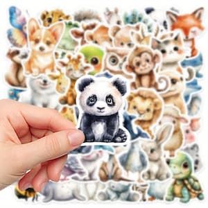 Adesivi di cuccioli di animali – 50 motivi | Cuccioli di animali colorati, vinile, circa. 5 x 6 cm, autoadesivo, regalo per bambini e creativi, scrapbooking
