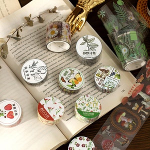 Transparente Washi Tapes, Blumen und Pflanzen, PET – Washi Tape, Masking Tape, Scrapbooking, Stationery, Journal, Tagebuch, Dekoband