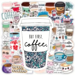 Koffieliefdesstickers – 50 ontwerpen | Milk Tea & Coffee-serie, vinyl, 5-7 cm, waterdicht, glanzend, cartoonstickers, espresso, latte, mokka