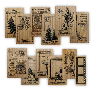 Grote houten stempel – UITVERKOOP -50%, retro & plantenmotieven | 12 motieven, houten stempels, scrapbooking, DIY, journaling