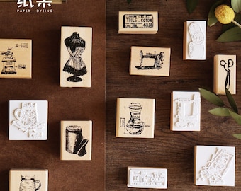 Wooden stamp - "Retro", 12 motifs