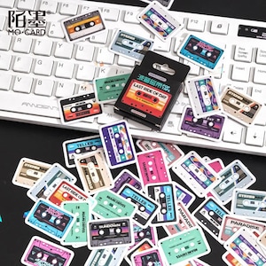 Adesivos cassete retrô, conjunto de adesivos "Retro Pop Tape" com 45 mini adesivos — adesivos, decalques, scrapbooking, papelaria, agenda