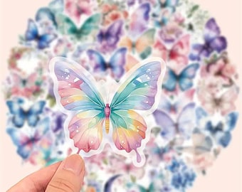Butterfly Stickers – 50 Designs | Transparent, PET film, 4-6 cm, butterfly, moon and wreath motifs, scrapbooking, decoration, DIY