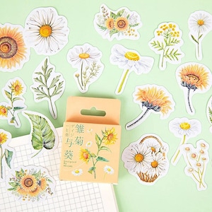 Sticker, Daisy and Sunflower, 45 mini stickers - Stickers, Decals, Stationery, Journal, Diary, Photo Album, Flower, Sunflower