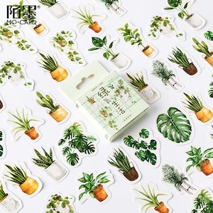 Sticker, Green Life, 45 mini Sticker – Sticker, Aufkleber, Stationery, Journal, Tagebuch, Fotoalbum, Pflanze, Blume, Blumentopf