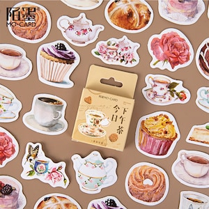 Naklejki na przerwę na herbatę „Popołudniowa herbata” z 45 mini naklejkami — naklejki, naklejki, scrapbooking, artykuły piśmiennicze, pamiętnik
