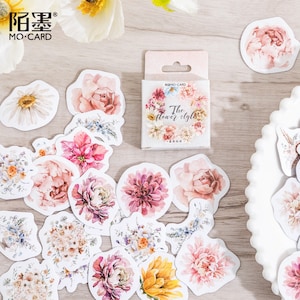 Naklejki kwiatowe „The Flower Style” z 45 mini naklejkami — naklejki, kalkomanie, scrapbooking, artykuły piśmiennicze, pamiętniki