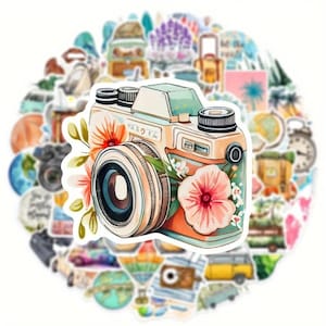 Pegatinas de aventuras y viajes: 50 diseños | Vinilo, impermeable, brillante, 4-6 cm, adhesivo, aventura, decoración de viaje, juego de pegatinas de viaje