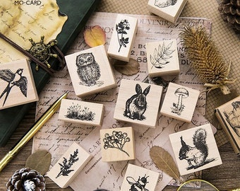 Wooden stamps, forest animals - scrapbooking, wooden stamps, plants, bush, forest animals