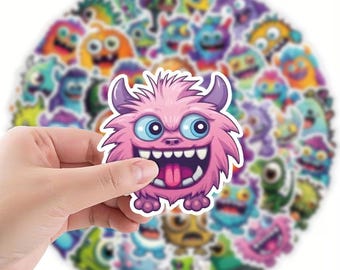 Cute Monster Stickers – 50 Small Vinyl Stickers | Cartoon Monsters for Kids, DIY & Gifts