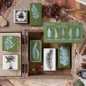 Timbro in legno botanico – SELLOFF -50%, motivi vegetali per scrapbooking e fai da te | Timbro natura con imbottitura in schiuma