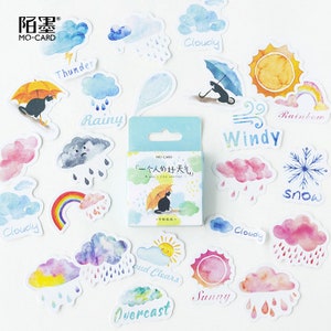 Colorful weather stickers, sticker set "Weather" with 45 mini stickers – stickers, stationery, journal, weather, rain, sun