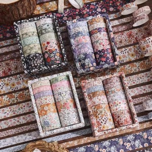 Washi Tape Set, Floral Design, 12 Rolls, 4 Color Sets | Floral Pattern, Decorative Tape for Scrapbooking, DIY, and Art Projects