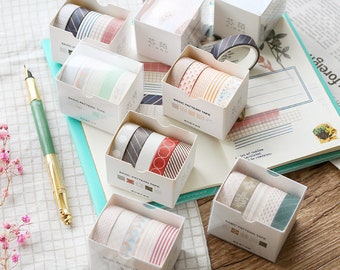 Juego de 5 cintas washi: cinta washi, cinta de enmascarar, para scrapbooking, papelería, diario, agenda, cinta decorativa