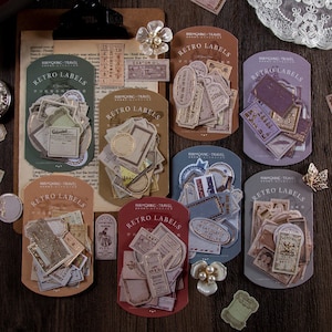 30 adesivi per etichette retrò in carta ruvida, con lamina d'oro - scrapbooking, cancelleria, diario, diario, articoli di carta