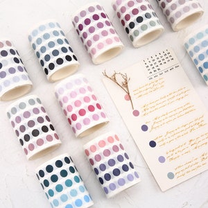 Taśma Washi kropki, 1500 kropek, 8 mm Ø/kropka - taśma washi, taśma maskująca, scrapbooking, artykuły papiernicze, dziennik, pamiętnik, taśma dekoracyjna