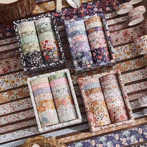 Lot de 12 rouleaux de ruban Washi à motifs floraux, 4 couleurs | Ruban Washi à motifs floraux, ruban décoratif pour scrapbooking et bricolage, papier kraft décoratif, motif floral