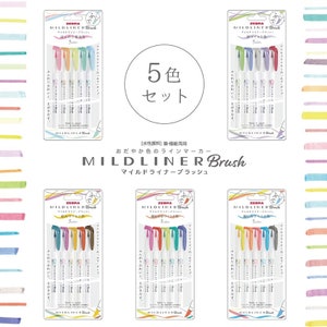 Penne a pennello Zebra Mildliner Set di 5, fronte-retro - Originali giapponesi, cancelleria giapponese