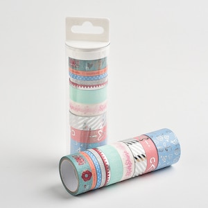 Washi Tape 10er-Set, Blau-Rosa, mit Goldfolie – Washi Tape, Masking Tape, Scrapbooking, Stationery, Journal, Tagebuch, Dekoband