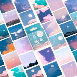 Naklejki z księżycem, gwiazdami i niebem „Star Sea Sleeps” z 45 mini naklejkami — naklejki, kalkomanie, scrapbooking, artykuły piśmiennicze, pamiętnik