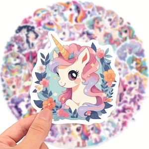 Pegatinas de unicornio para niños: 50 diseños adorables | Vinilo mate, 4-6 cm, autoadhesivo, para cuadernos, agendas, regalos y cumpleaños infantiles