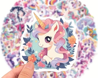 Unicorn stickers for kids – 50 cute designs | Matte vinyl, 4–6 cm, self-adhesive, for notebooks, diaries, gifts & children's birthdays