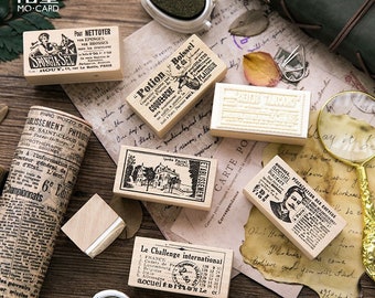 Wooden stamp - "Retro", 6 motifs