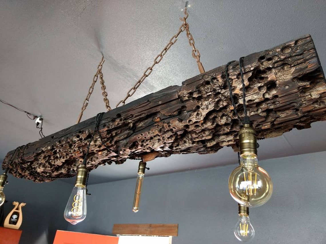 Rare Wormwood Beam Light Fixture Wood Light Hanging Light Vintage Light