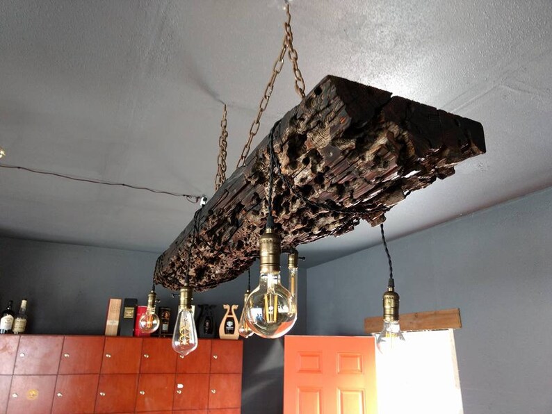 Rare Wormwood Beam Light Fixture Wood Light Hanging Light Vintage Light