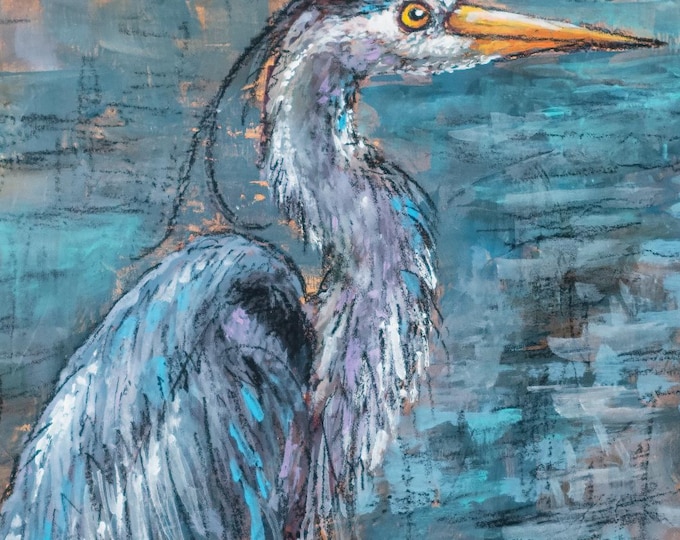 Featured listing image: Great Blue Heron Print, Coastal Wall Art, Shoreline Decor