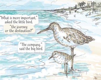 Sandpiper beach shore birds, inspirational wall art print, friendship quote, coastal decor watercolor