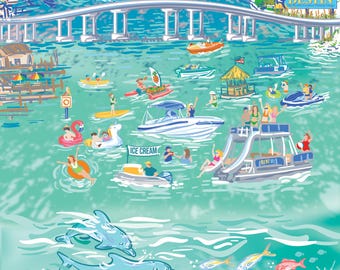 Crab Island Scenic Vintage Style Travel Poster (Destin, FL)