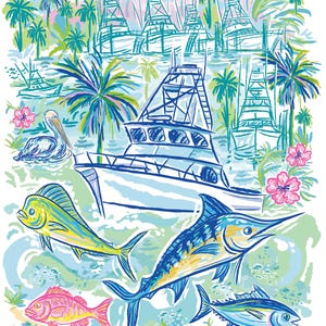 Destin Florida Fishing Wall Art Print, Marlin Mahi Snapper Tuna, Gulf Coast Souvenir