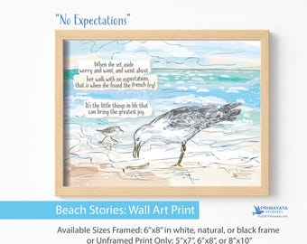 Seagull Beach Wall Art Print: Watercolor Illustration, Coastal Decor (5x7, 6x8, 8x10)