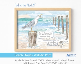 Seagull Sandpiper Watercolor Wall Art Print: Funny Coastal Patience Quote Art (5x7 6x8 8x10)