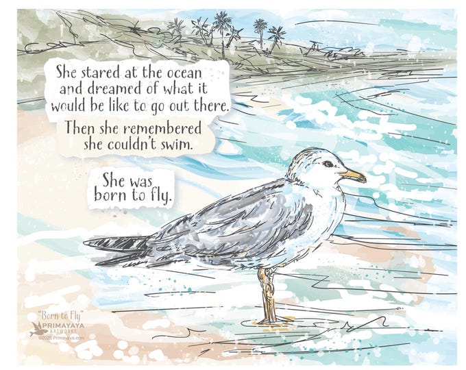 Featured listing image: Seagull on a beach inspirational wall art print, coastal decor, Born to Fly!