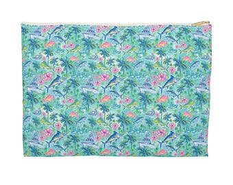 Fishing Boat Pouch, Mahi Marlin Tuna Palm Trees Coastal Travel Bag