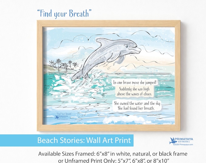 Featured listing image: Dolphin Wall Art Print, Coastal Watercolor, Inspirational Beach Decor