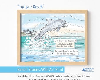 Dolphin Wall Art Print, Coastal Watercolor, Inspirational Beach Decor