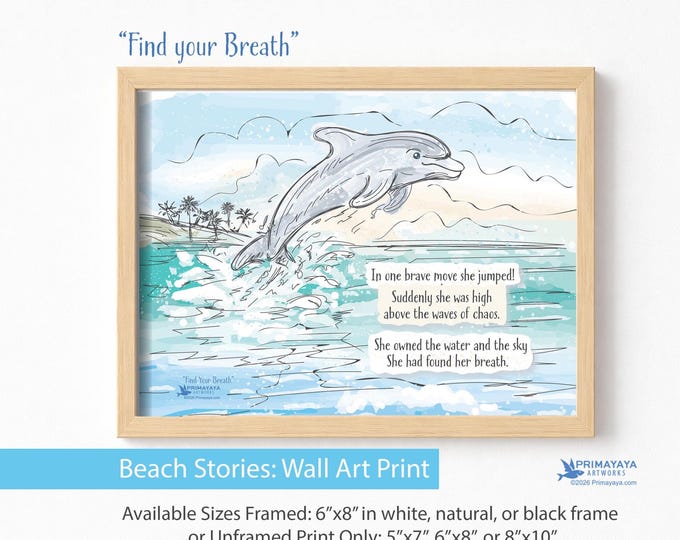 Featured listing image: Dolphin Wall Art Print, Coastal Watercolor, Inspirational Beach Decor