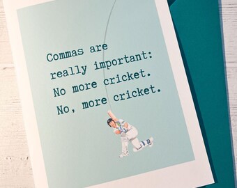 Funny Cricket Punctuation Card, Cricket Fan, Cricket Player, Cricket Club, Greetings Card