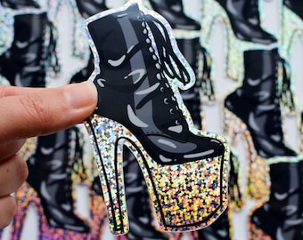 Black Glitter Platform Boot Sticker / Stripper Heels Sticker / Holographic Glitter Boots Sticker