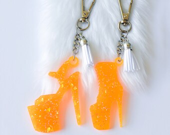 Orange Citrus Glow Heel Keychain / Glow in the Dark Platform Heels / High Heel Car Mirror Dangler / Platform Boots