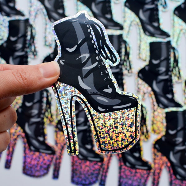Black Glitter Platform Boot Sticker / Stripper Heels Sticker / Holographic Glitter Boots Sticker